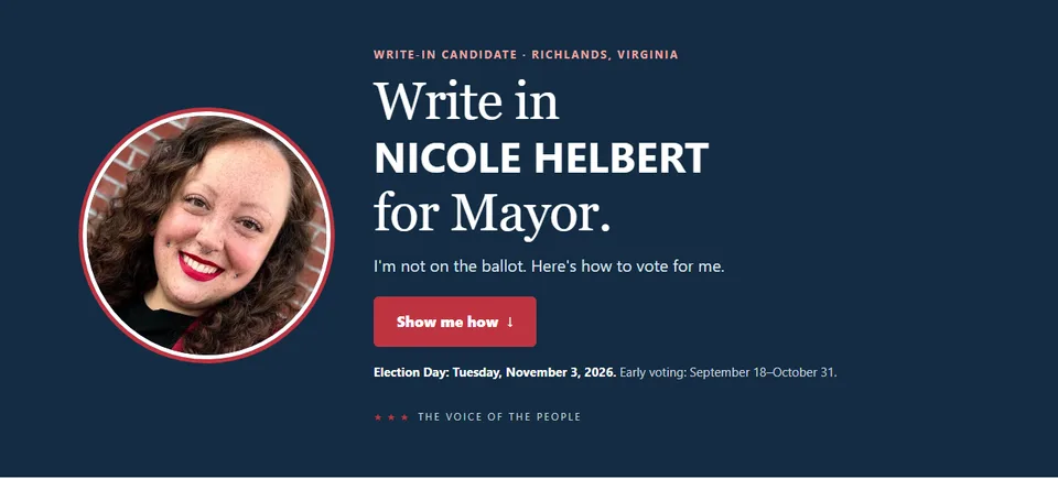 Nicole Helbert campaign site homepage